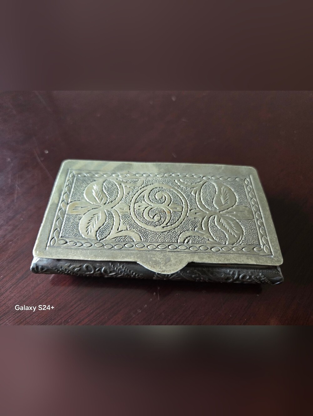 Vintage Engraved Metal Card Case - Ornate Floral Design